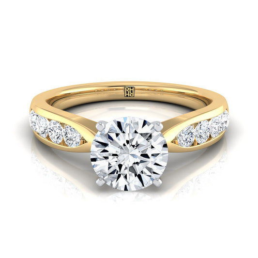 Round Brilliant, Pinched Channel Side Stone, in 18K Yellow Gold | RockHer