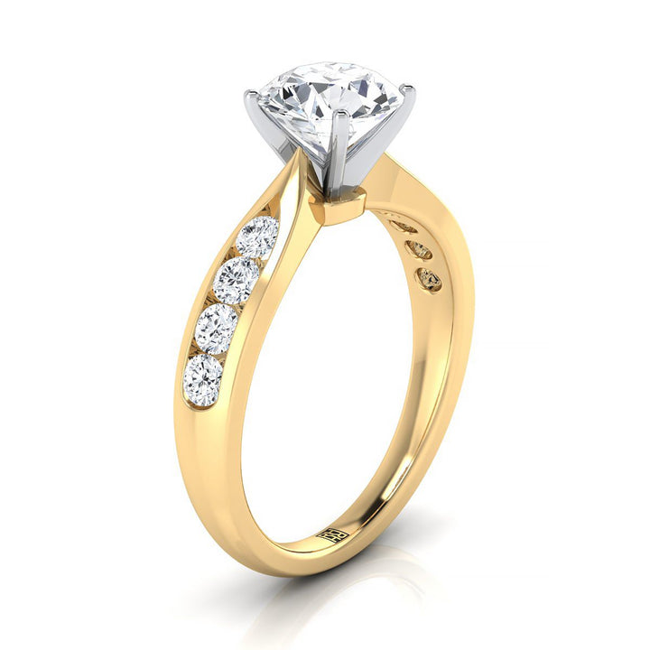 Round Brilliant, Pinched Channel Side Stone, in 18K Yellow Gold – side profile | RockHer