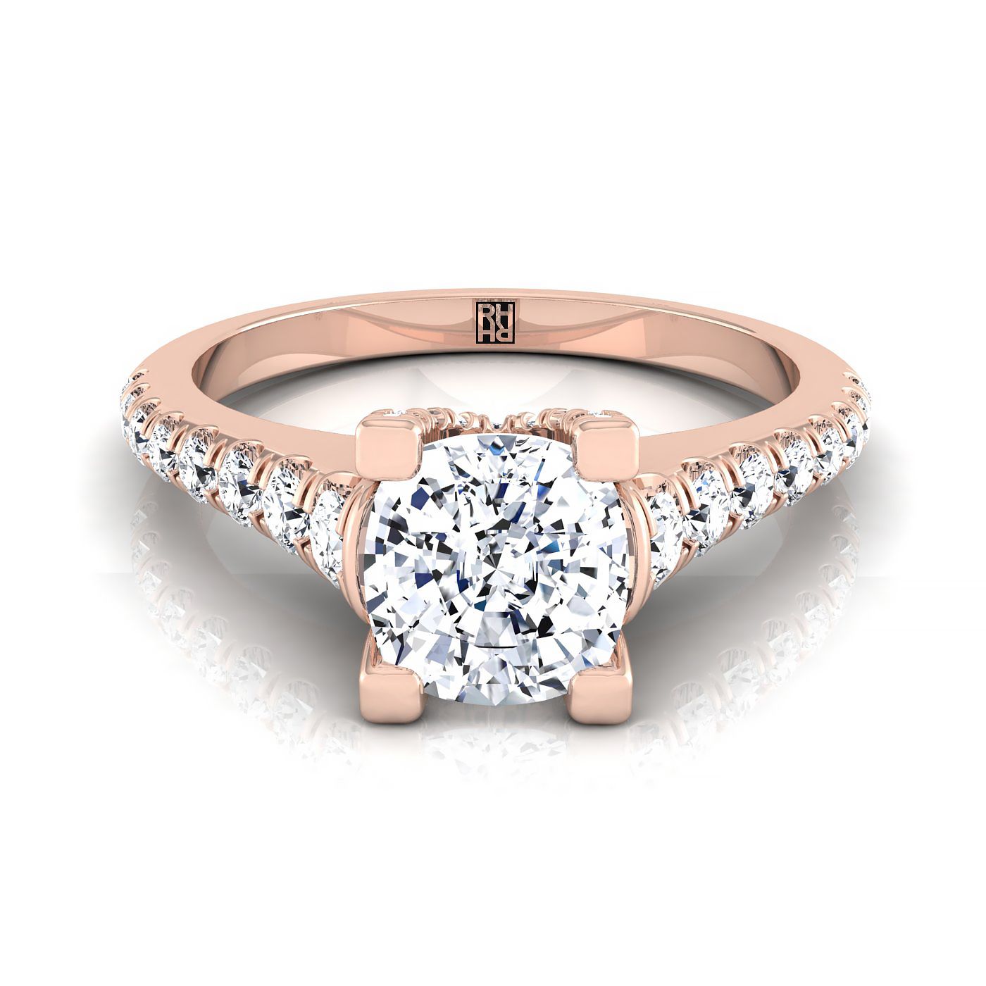 Cushion Diamond Pave Prong Linear Engagement Ring -1/2ctw, in 14K Rose Gold | RockHer