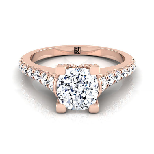 แหวนหมั้นแบบเส้นตรงเพชรพาเว่ทรงหมอนทองคำชมพู 14K - 1/2ctw