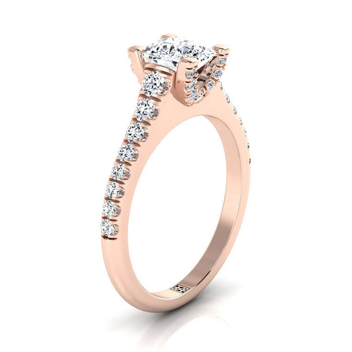 Cushion Diamond Pave Prong Linear Engagement Ring -1/2ctw, in 14K Rose Gold – side profile | RockHer