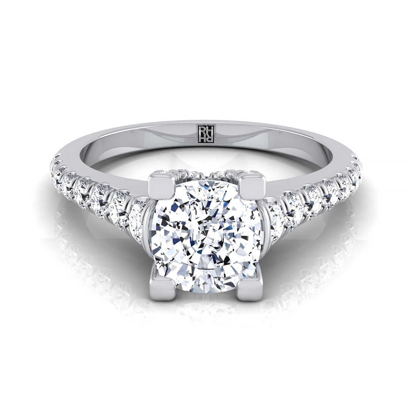 Graduated Linear Pavé Cushion, in 18K White Gold | RockHer