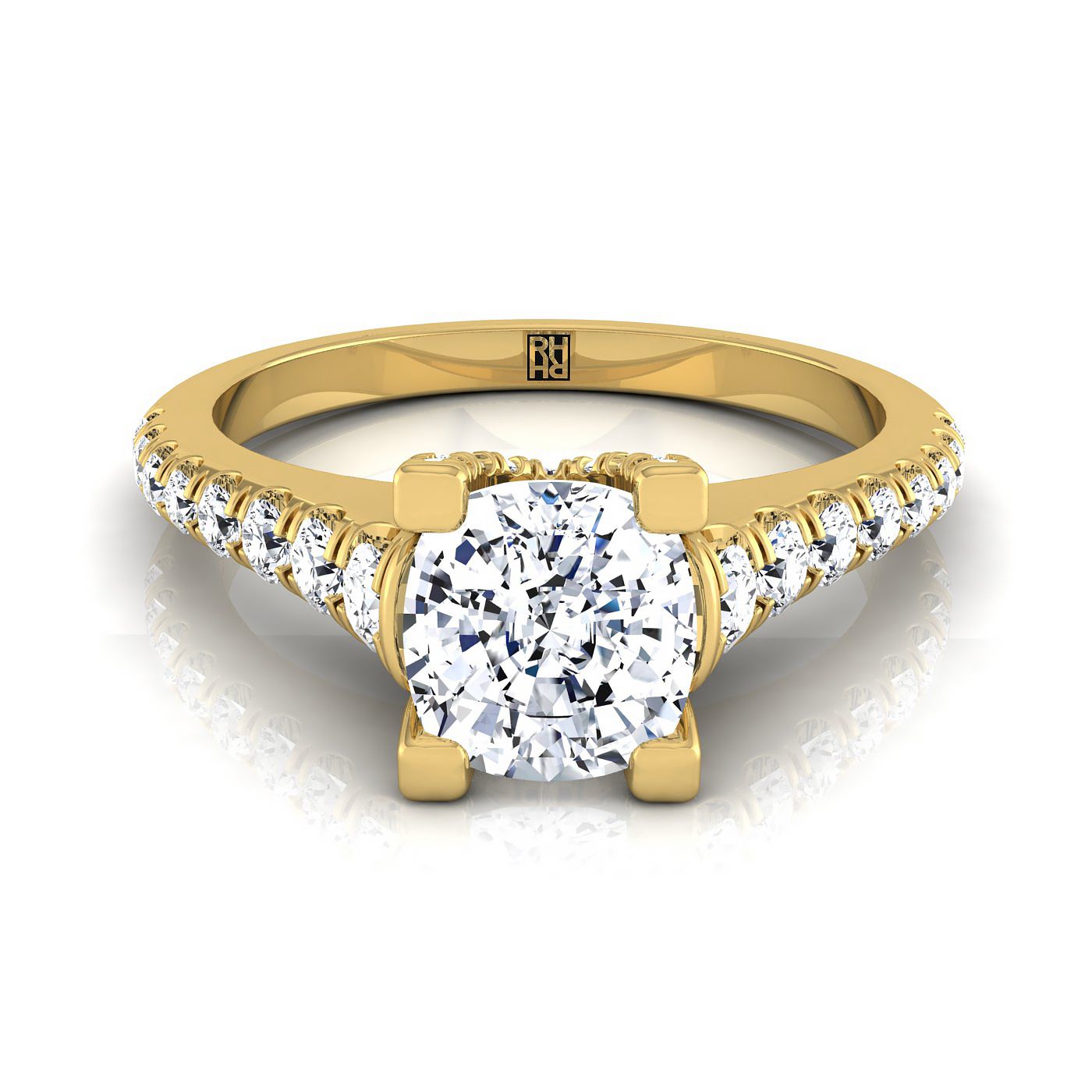 Graduated Linear Pavé Cushion, in 18K Yellow Gold | RockHer