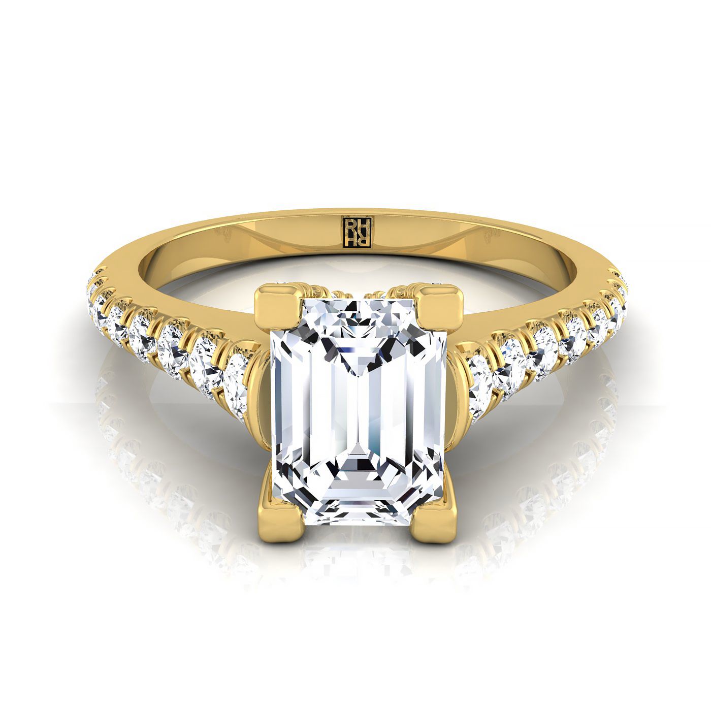 European Cut, Graduated Linear Pavé Emerald, in 18K Yellow Gold | RockHer