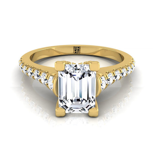 European Cut, Graduated Linear Pavé Emerald, in 18K Yellow Gold | RockHer