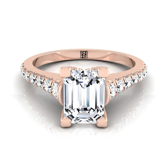 European Cut, Emerald Diamond Pave Prong Linear Engagement Ring -1/2ctw, in 14K Rose Gold | RockHer