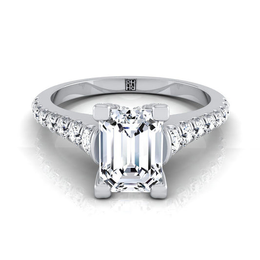 European Cut, Emerald Diamond Pave Prong Linear Engagement Ring -1/2ctw, in 18K White Gold | RockHer