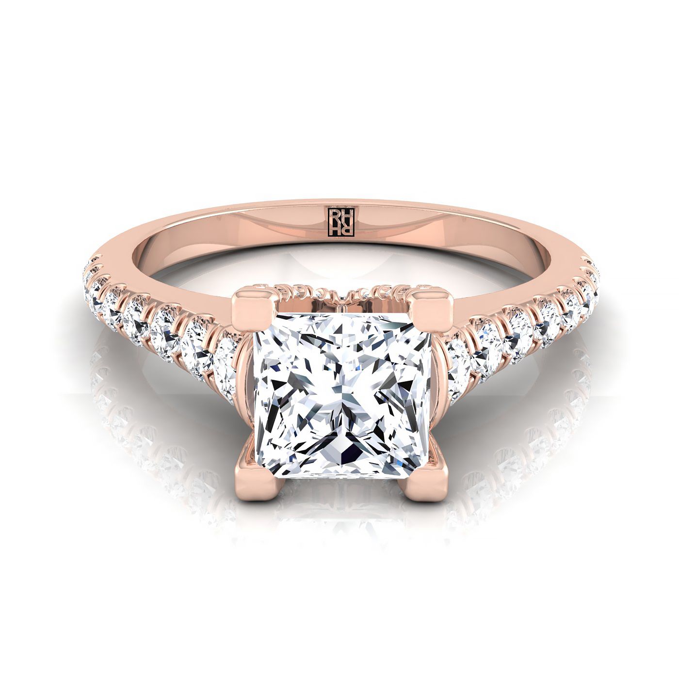 Graduated Linear Pavé Princess, in 14K Rose Gold, prong setting | RockHer