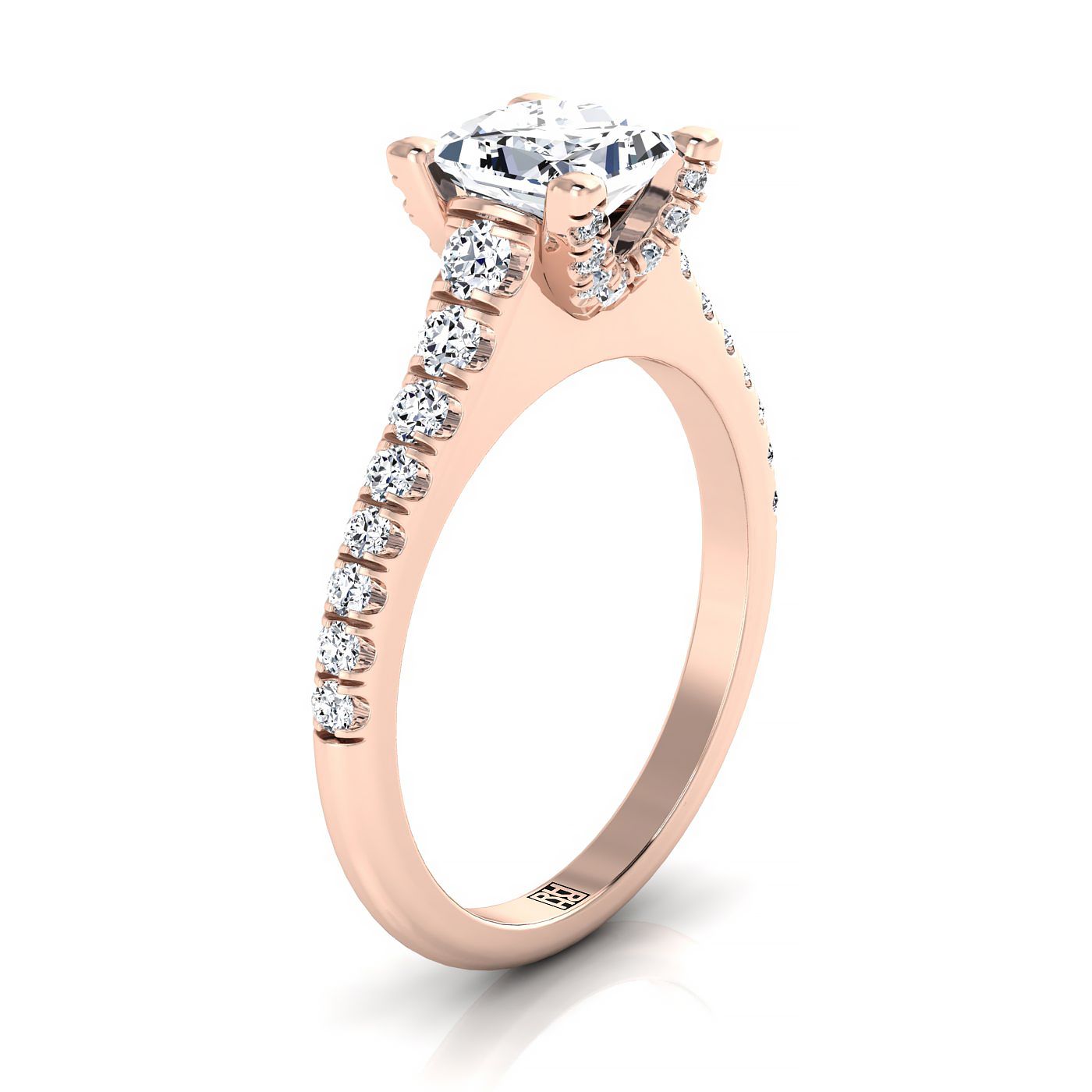 Graduated Linear Pavé Princess, in 14K Rose Gold, prong setting – side profile | RockHer