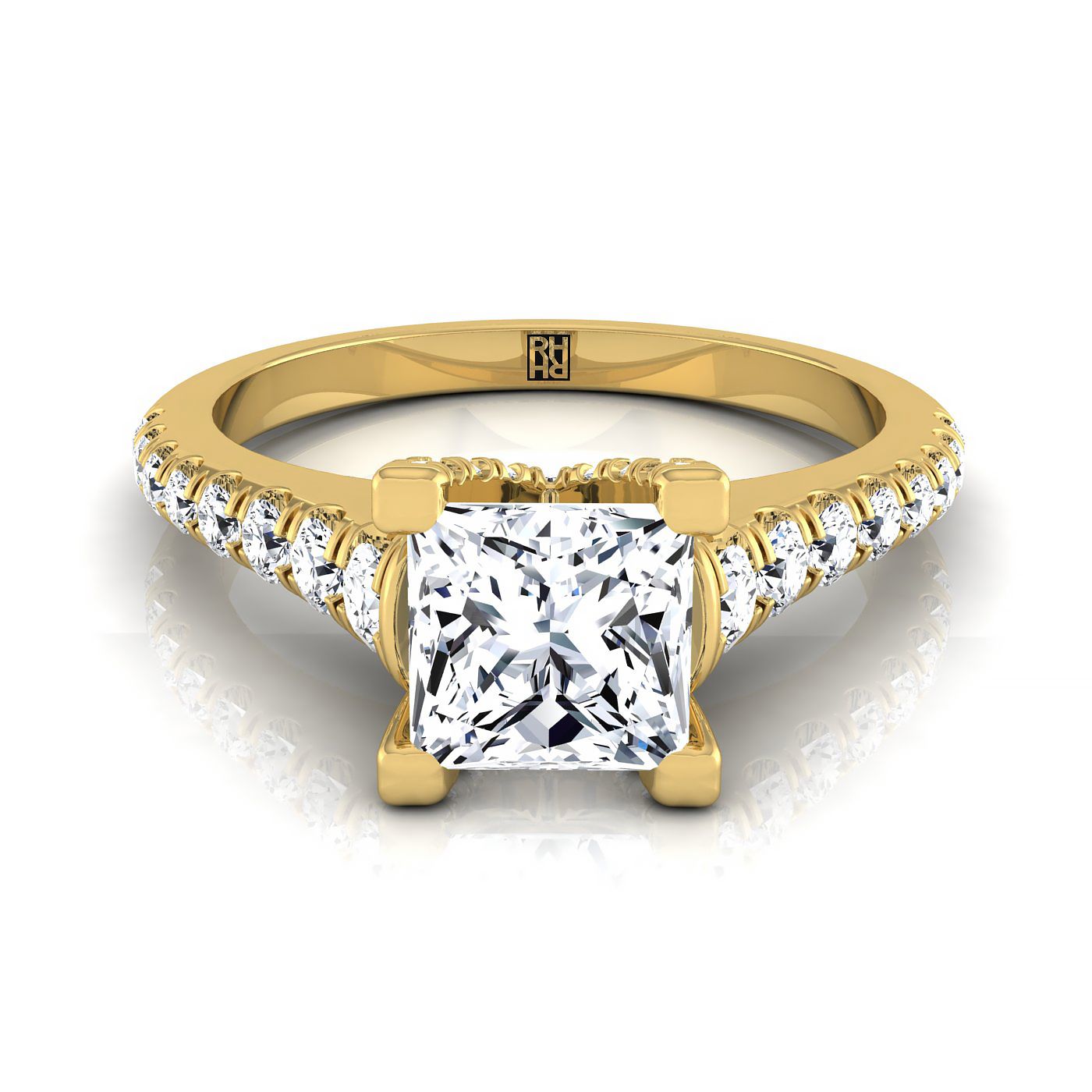 Princess Diamond Pave Prong Linear Engagement Ring -1/2ctw, in 18K Yellow Gold | RockHer