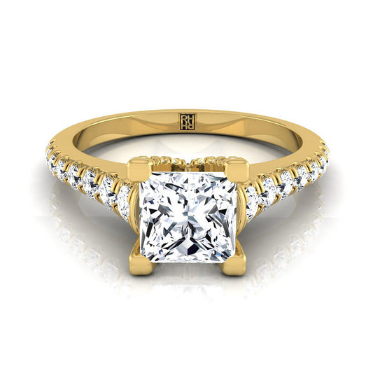 Princess Diamond Pave Prong Linear Engagement Ring -1/2ctw, in 18K Yellow Gold | RockHer