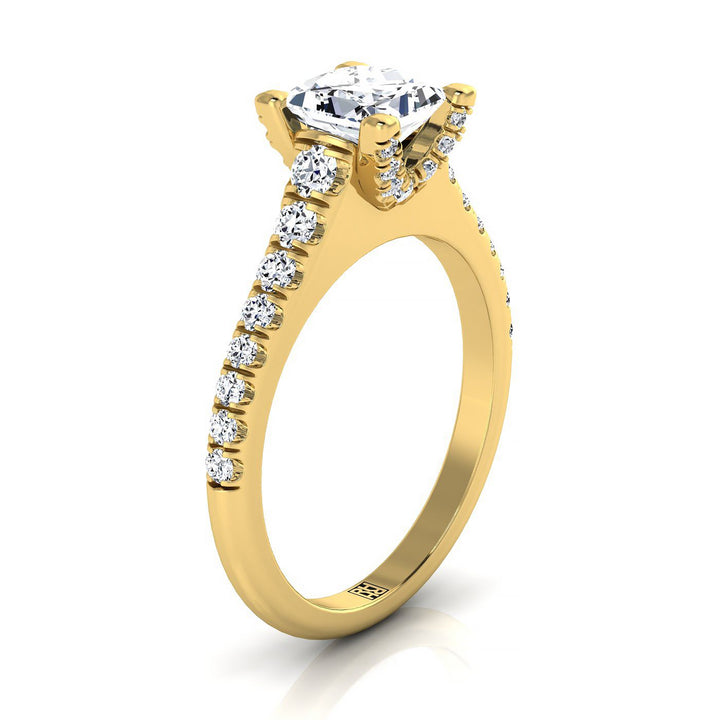 Princess Diamond Pave Prong Linear Engagement Ring -1/2ctw, in 18K Yellow Gold – side profile | RockHer