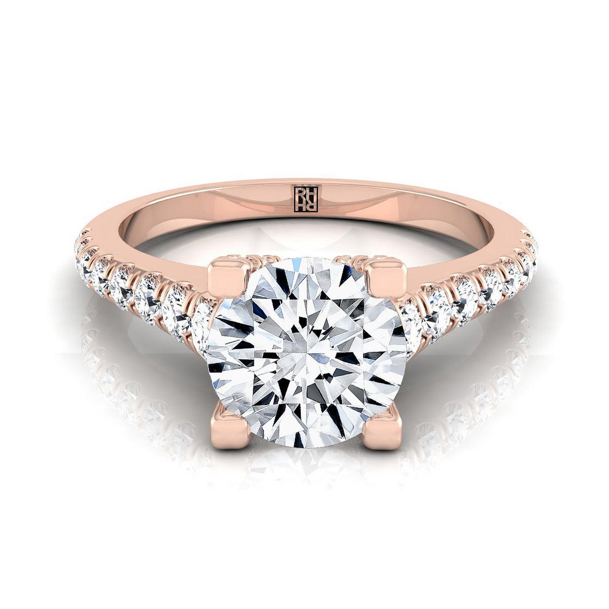 ตัวเรือนแหวนหมั้นเพชร Mimi ทรงกลม ฝังหนาม ทองคำชมพู 14K จาก RockHer