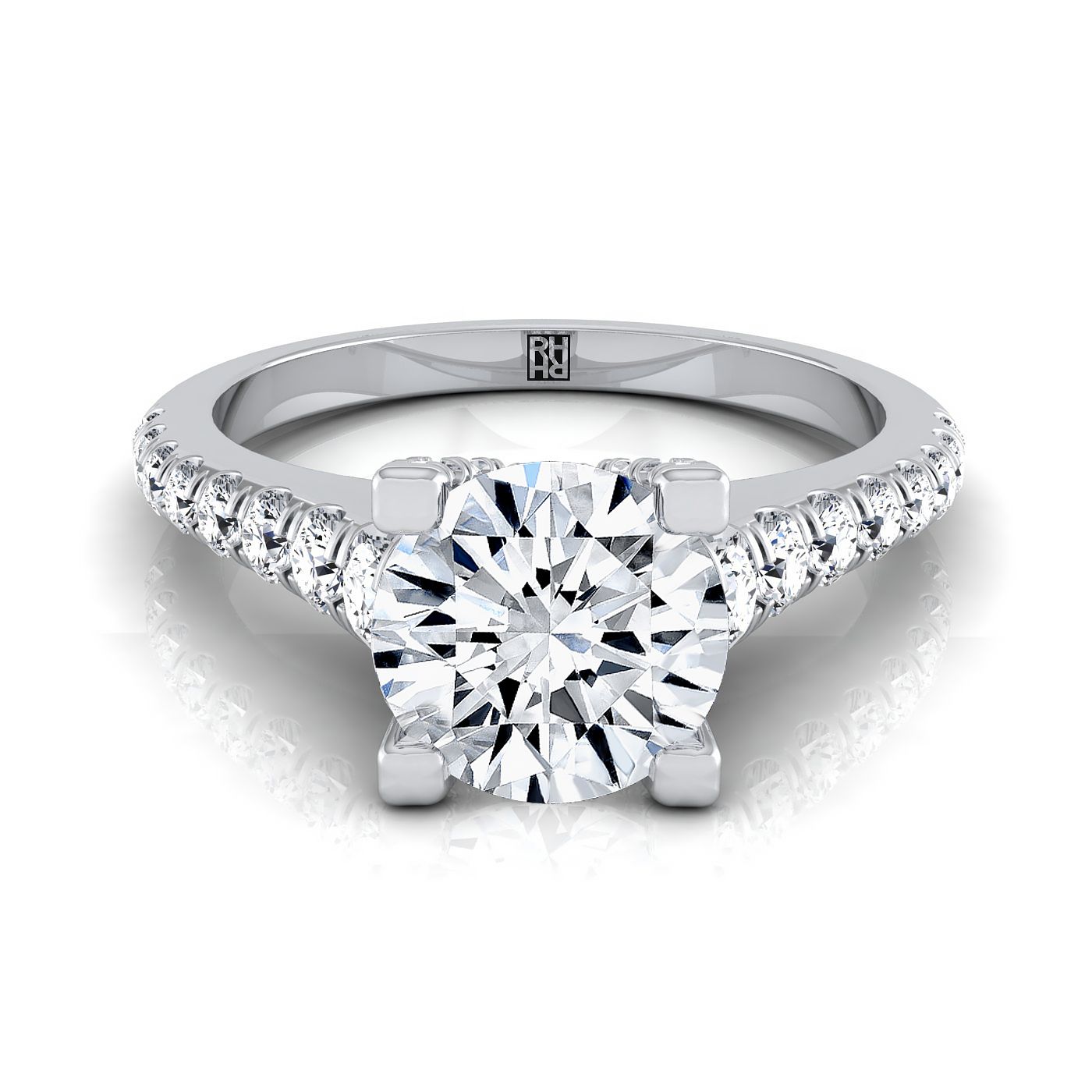 Round Brilliant, Graduated Linear Pavé, in 18K White Gold | RockHer