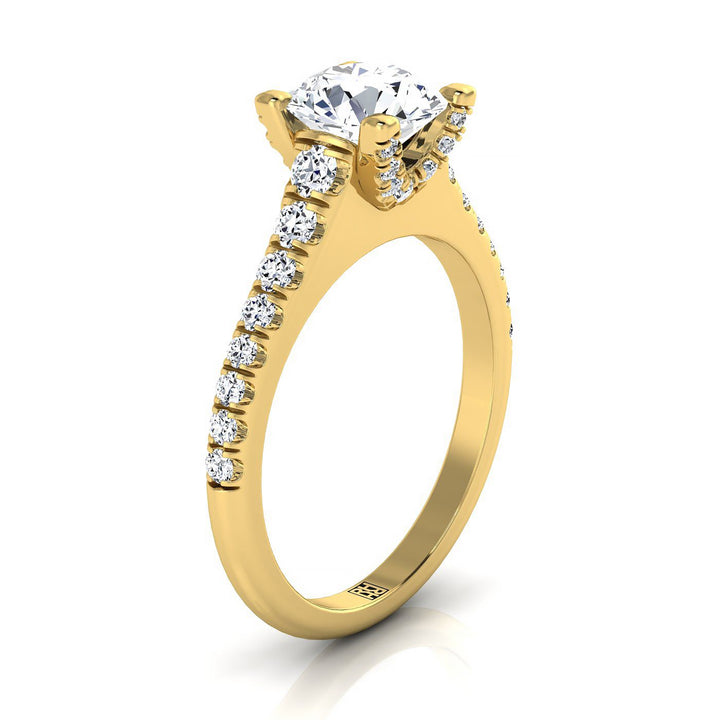Round Brilliant, Graduated Linear Pavé, in 18K Yellow Gold – side profile | RockHer