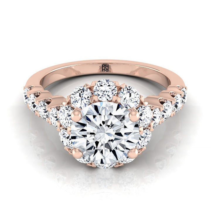 Round Brilliant, Shared Prong Halo Linear Band, in 14K Rose Gold – view 8 | RockHer