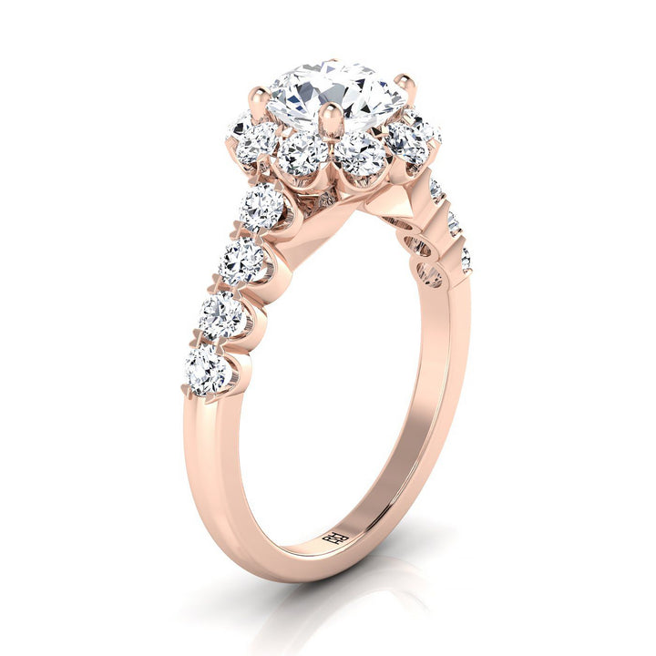 Round Brilliant, Shared Prong Halo Linear Band, in 14K Rose Gold – view 9 | RockHer