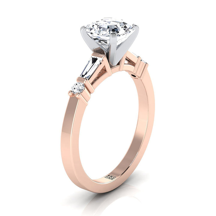 Baguette and Round Side Stone Asscher, in 14K Rose Gold, prong setting – side profile | RockHer