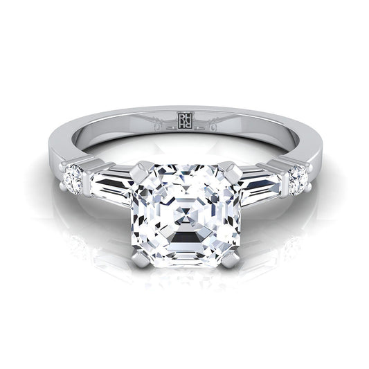 Baguette and Round Side Stone Asscher, in 18K White Gold | RockHer