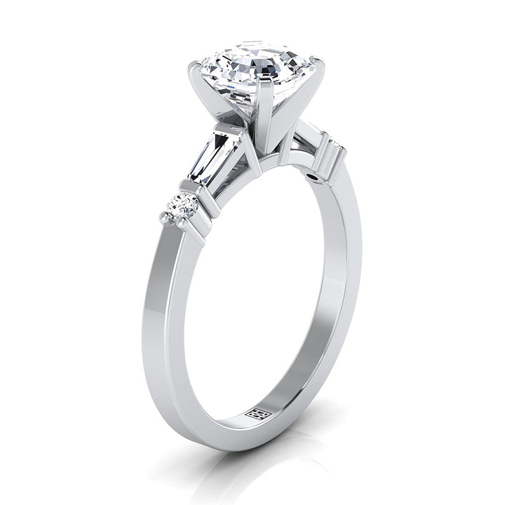 Baguette and Round Side Stone Asscher, in 18K White Gold – side profile | RockHer