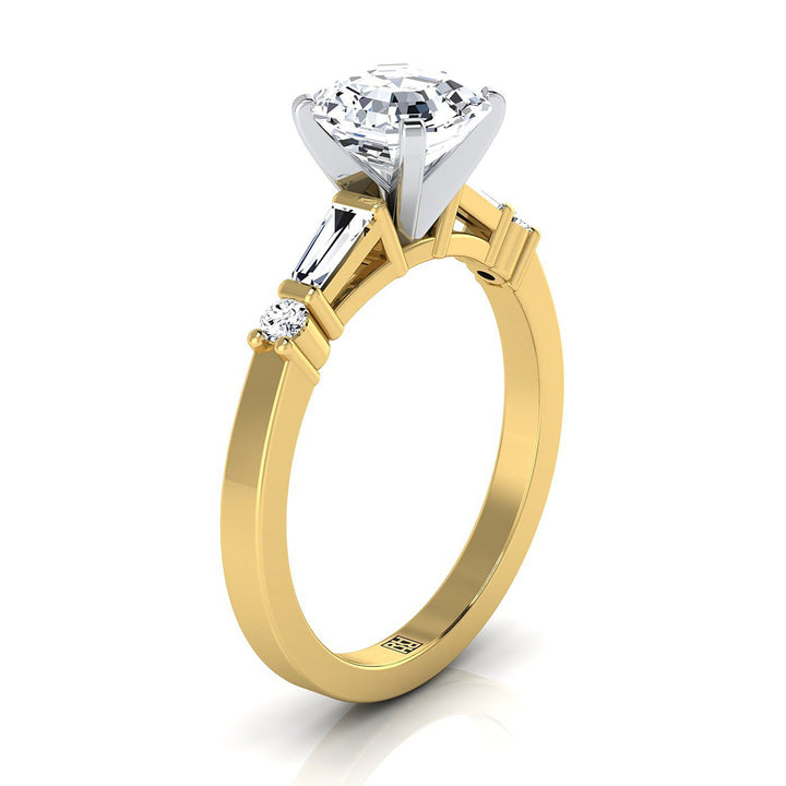 Baguette and Round Side Stone Asscher, in 18K Yellow Gold – side profile | RockHer
