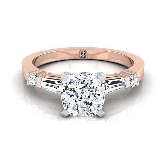 Baguette and Round Side Stone Cushion, in 14K Rose Gold, prong setting | RockHer
