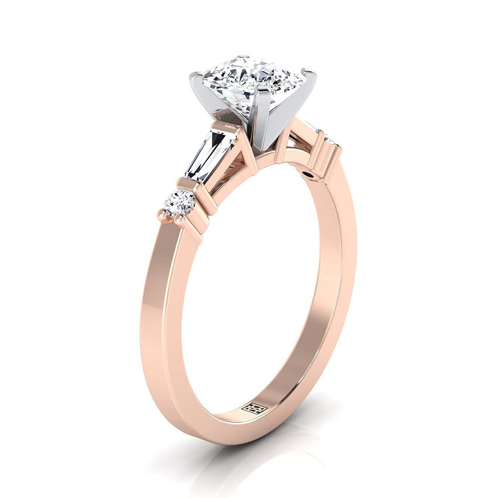 Baguette and Round Side Stone Cushion, in 14K Rose Gold, prong setting – side profile | RockHer