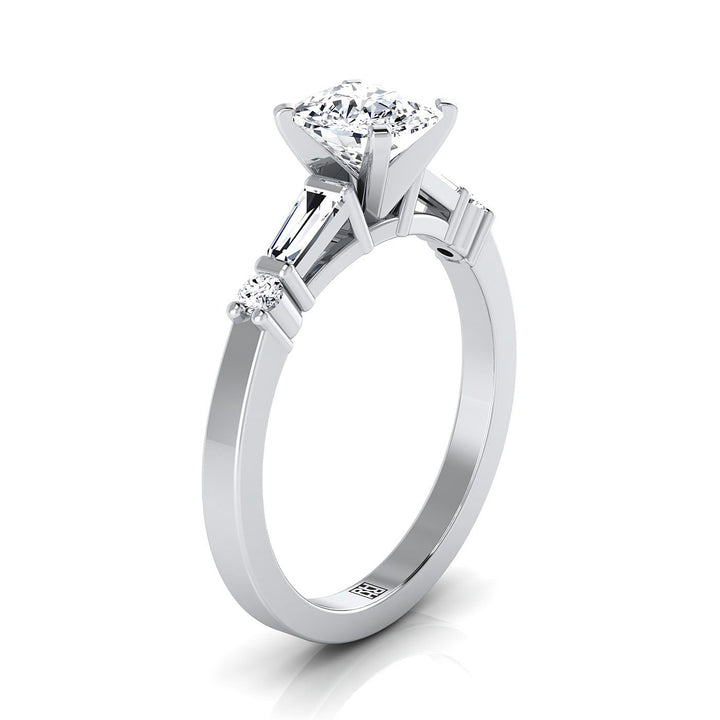 Baguette and Round Side Stone Cushion, in 18K White Gold – side profile | RockHer