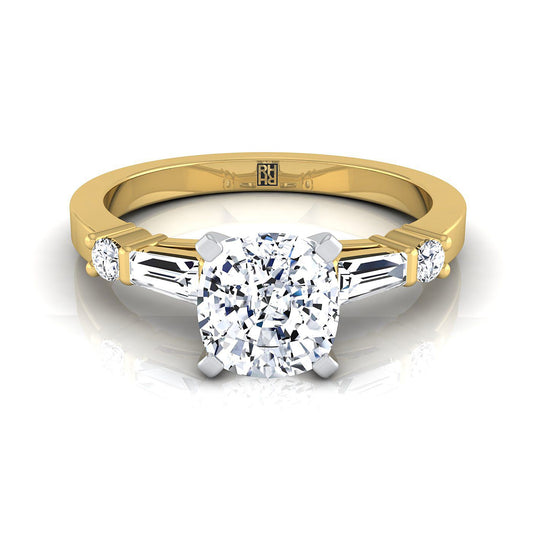 Baguette and Round Side Stone Cushion, in 18K Yellow Gold | RockHer