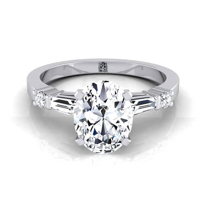 Baguette and Round Side Stone Oval, in 18K White Gold – view 8 | RockHer
