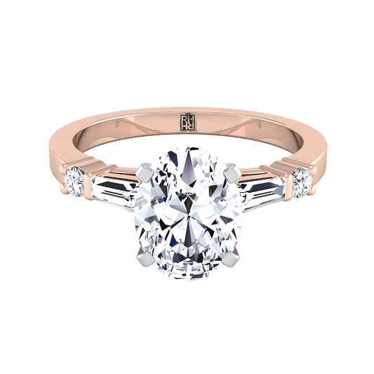 Baguette and Round Side Stone Oval, in 14K Rose Gold, prong setting | RockHer