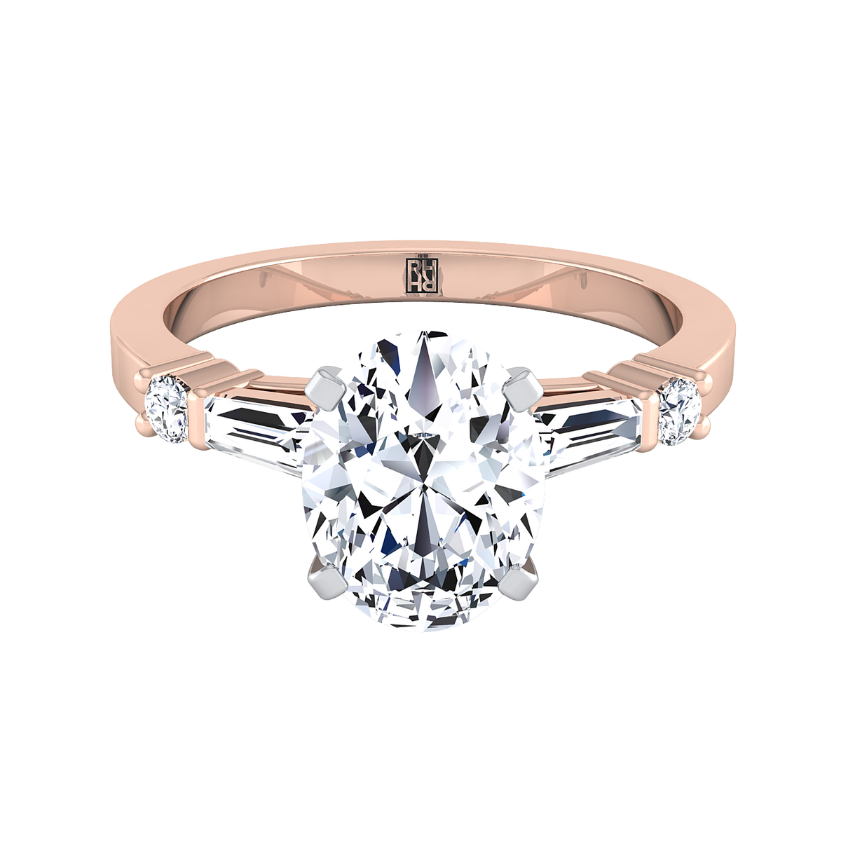 ตัวเรือนแหวนหมั้นเพชร Diana ทรงบาแกตต์เรียว ฝังหนาม ทองคำชมพู 14K จาก RockHer