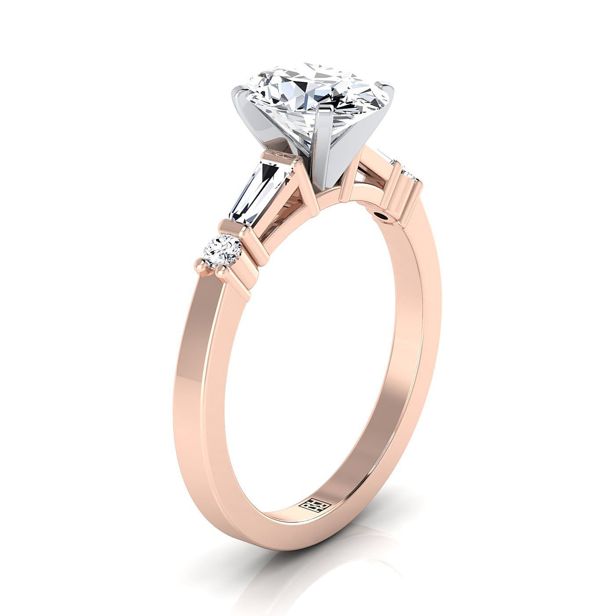 ตัวเรือนแหวนหมั้นเพชร Diana ทรงบาแกตต์เรียว ฝังหนาม ทองคำชมพู 14K จาก RockHer