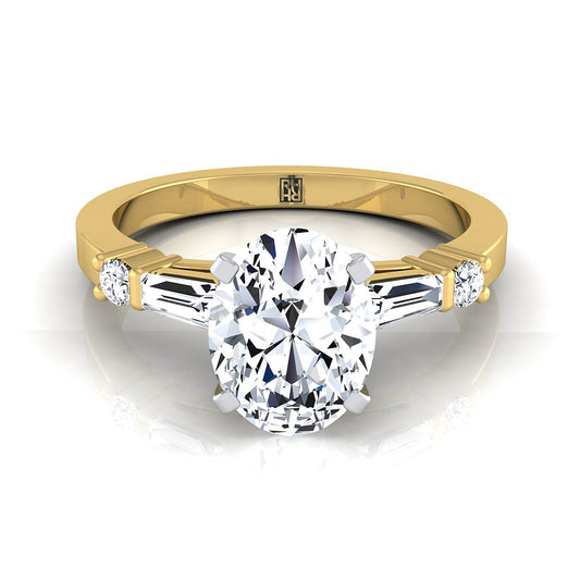 Baguette and Round Side Stone Oval, in 18K Yellow Gold | RockHer