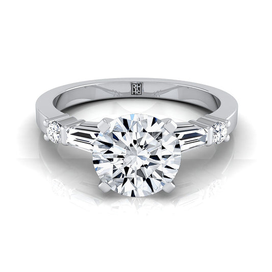 Round Brilliant, Baguette and Round Side Stone, in Platinum | RockHer