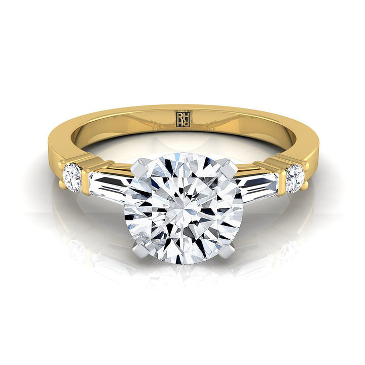 Round Brilliant, Baguette and Round Side Stone, in 18K Yellow Gold – view 8 | RockHer