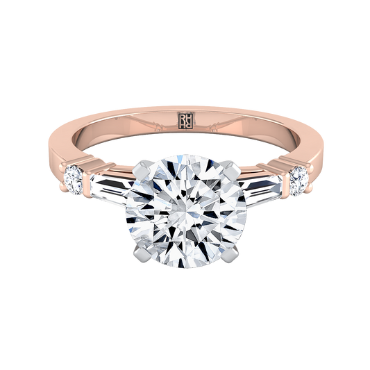 Round Brilliant, Baguette and Round Side Stone, in 14K Rose Gold, prong setting | RockHer