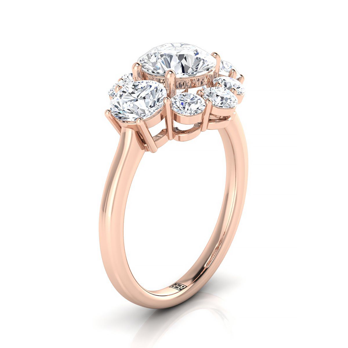 14K Rose Gold Round Brilliant Modern Three Stone Blossom Diamond Engagement Ring -1-3/4ctw