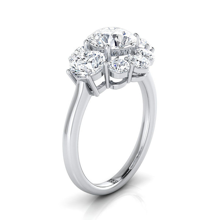 Platinum Round Brilliant Modern Three Stone Blossom Diamond Engagement Ring -1-3/4ctw