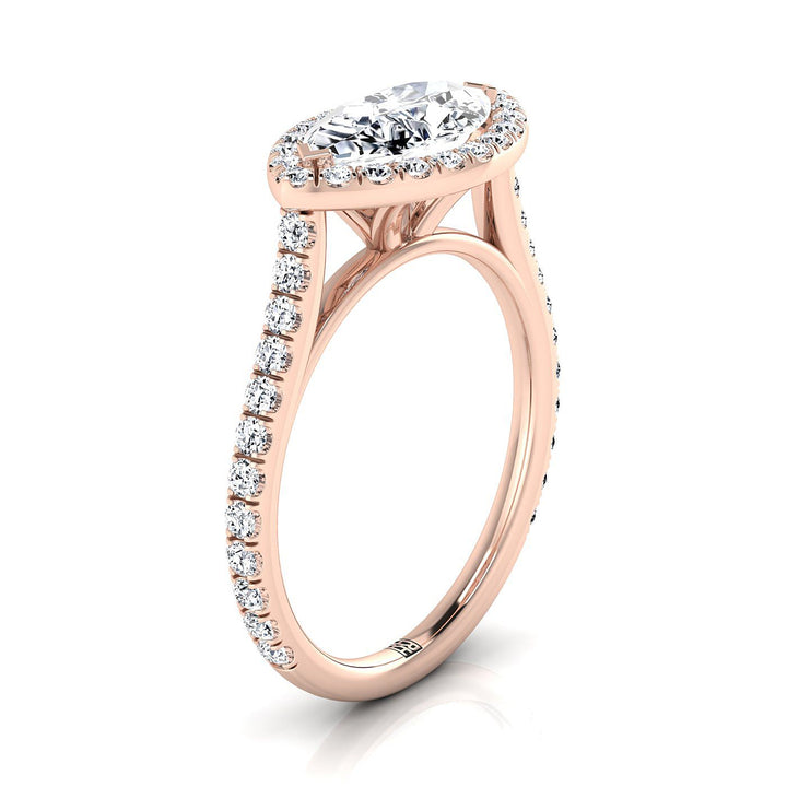 East West Horizontal Halo Marquise, in 14K Rose Gold – side profile | RockHer
