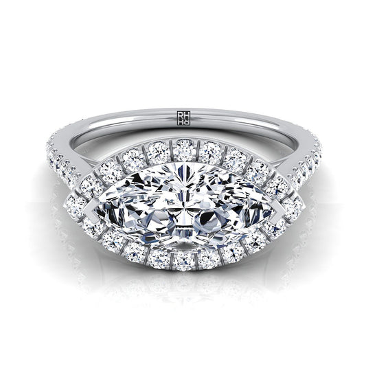 East West Horizontal Halo Marquise, in 18K White Gold | RockHer