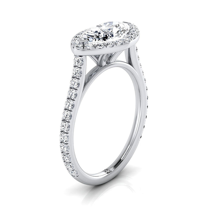East West Horizontal Halo Marquise, in Platinum – side profile | RockHer