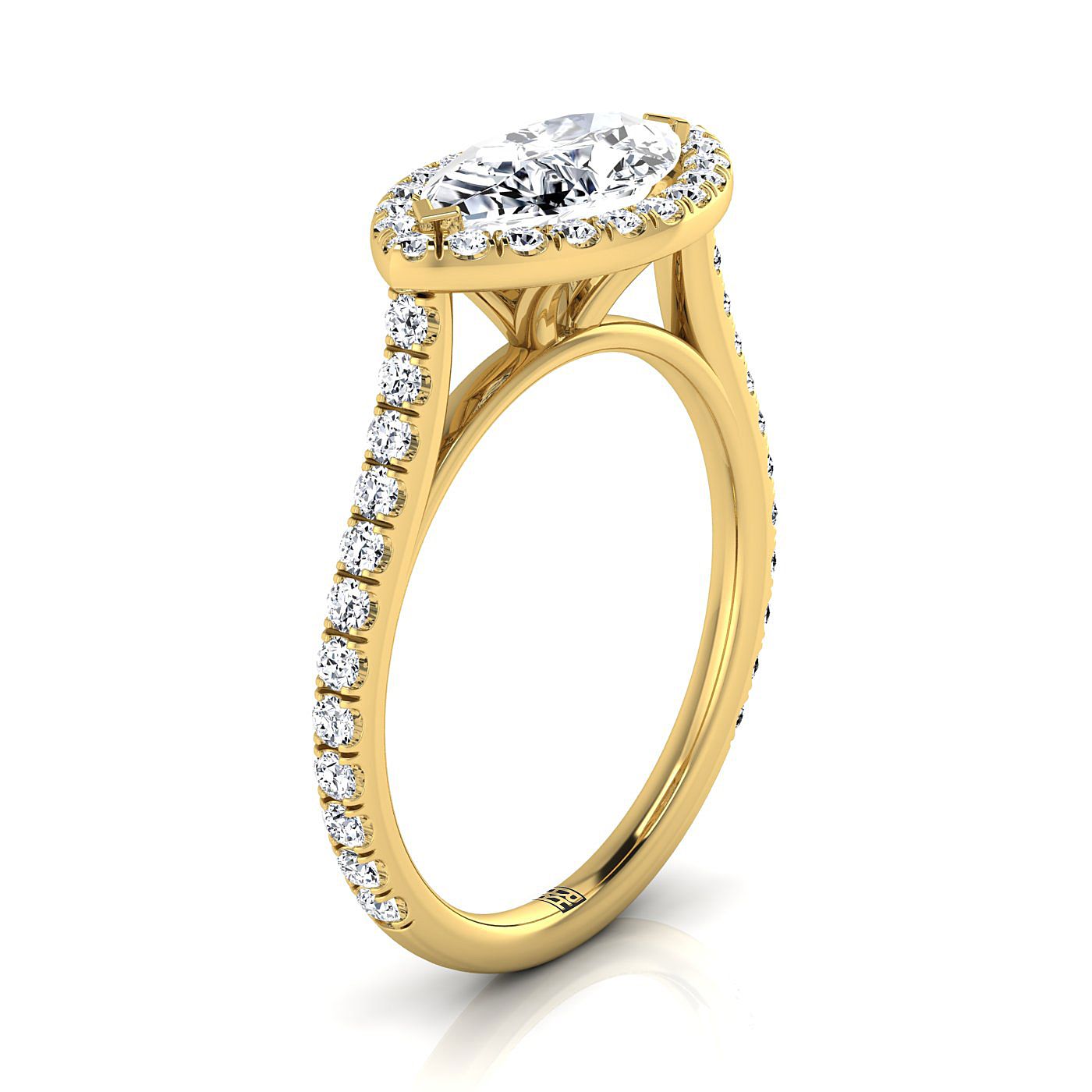 East West Horizontal Halo Marquise, in 18K Yellow Gold – side profile | RockHer