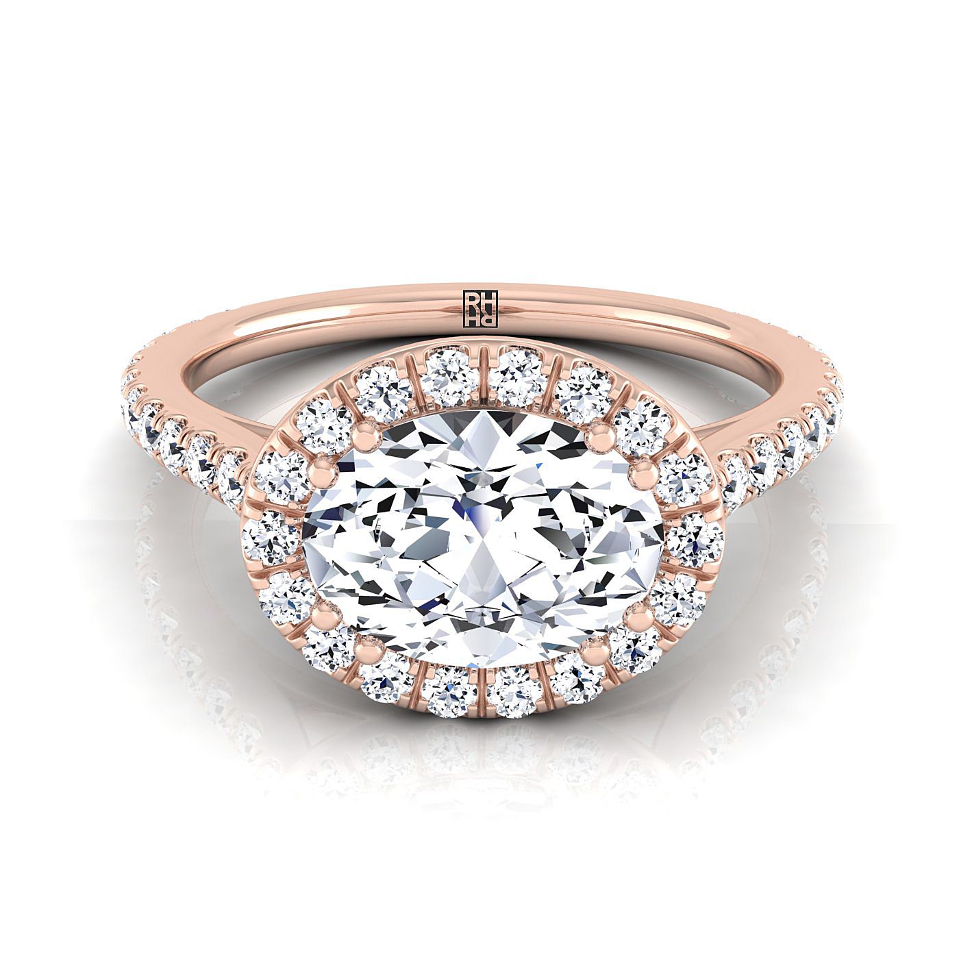 East West Horizontal Halo Oval, in 14K Rose Gold | RockHer