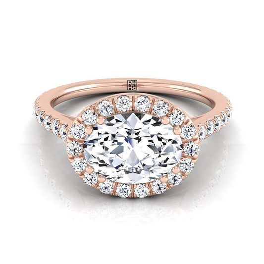 East West Horizontal Halo Oval, in 14K Rose Gold | RockHer