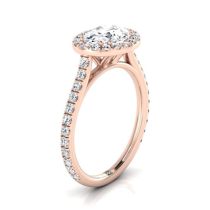 East West Horizontal Halo Oval, in 14K Rose Gold – side profile | RockHer