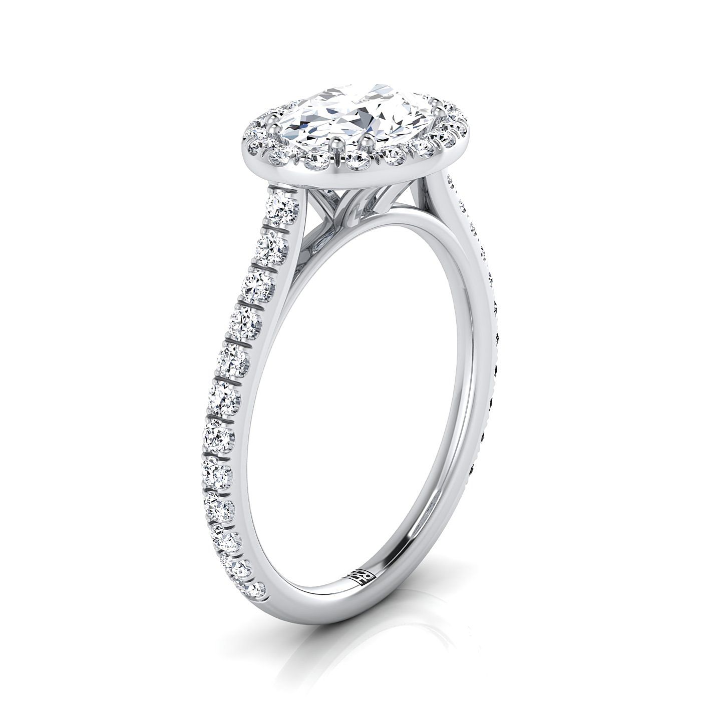 East West Horizontal Halo Oval, in Platinum – side profile | RockHer