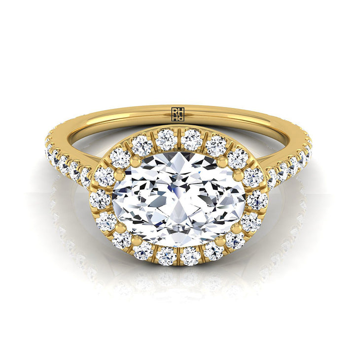 East West Horizontal Halo Oval, in 18K Yellow Gold | RockHer