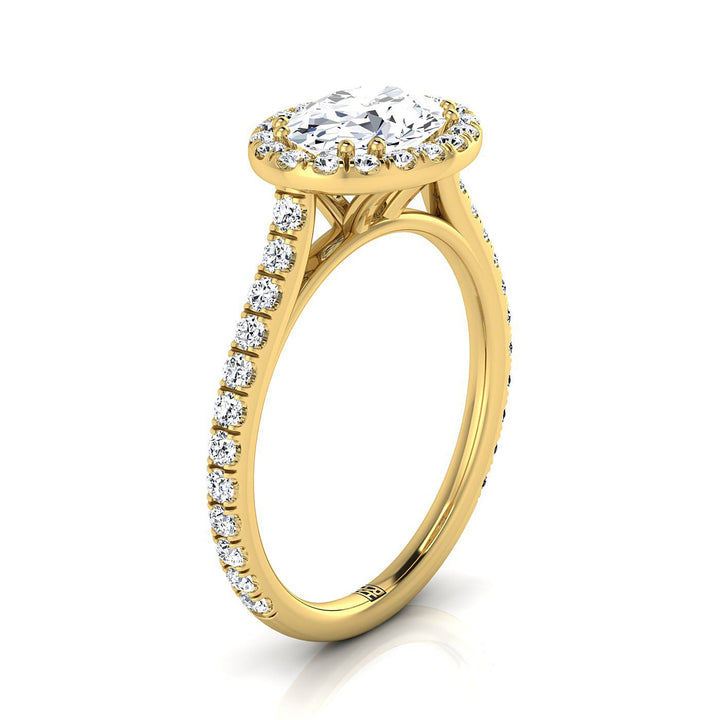 East West Horizontal Halo Oval, in 18K Yellow Gold – side profile | RockHer