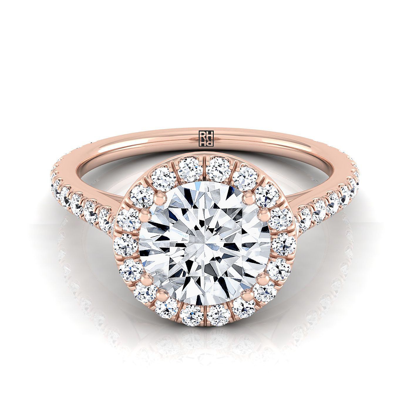 Round Brilliant, East West Horizontal Halo Round, in 14K Rose Gold | RockHer